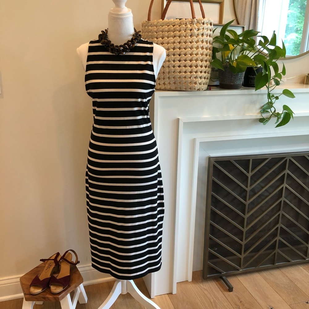 A New Day Black & Ivory Stripe Racer Back MIDI Dress - Size XS